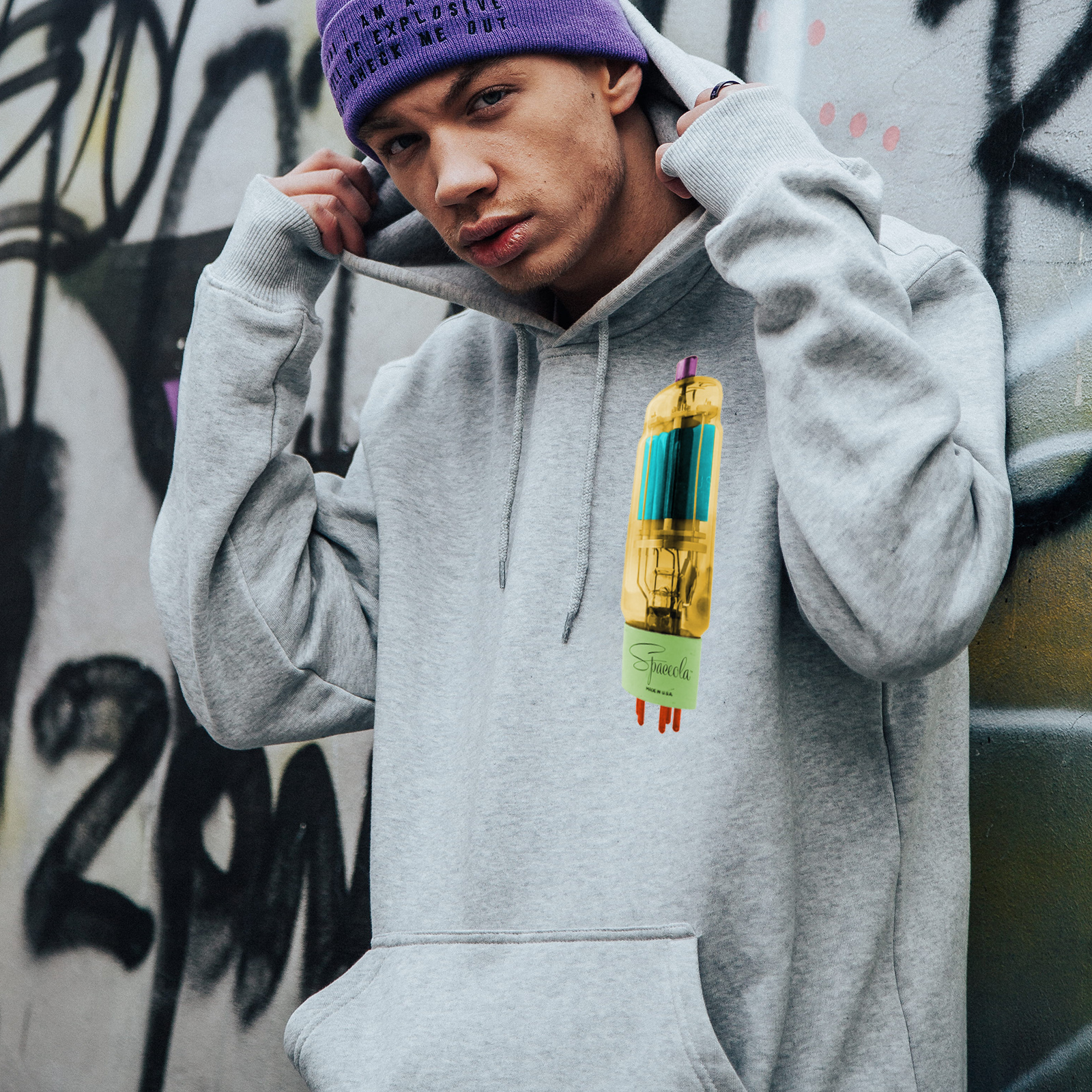 Too cool for mere words. This hoodie features a stylized radio tube. So old, it's new again.