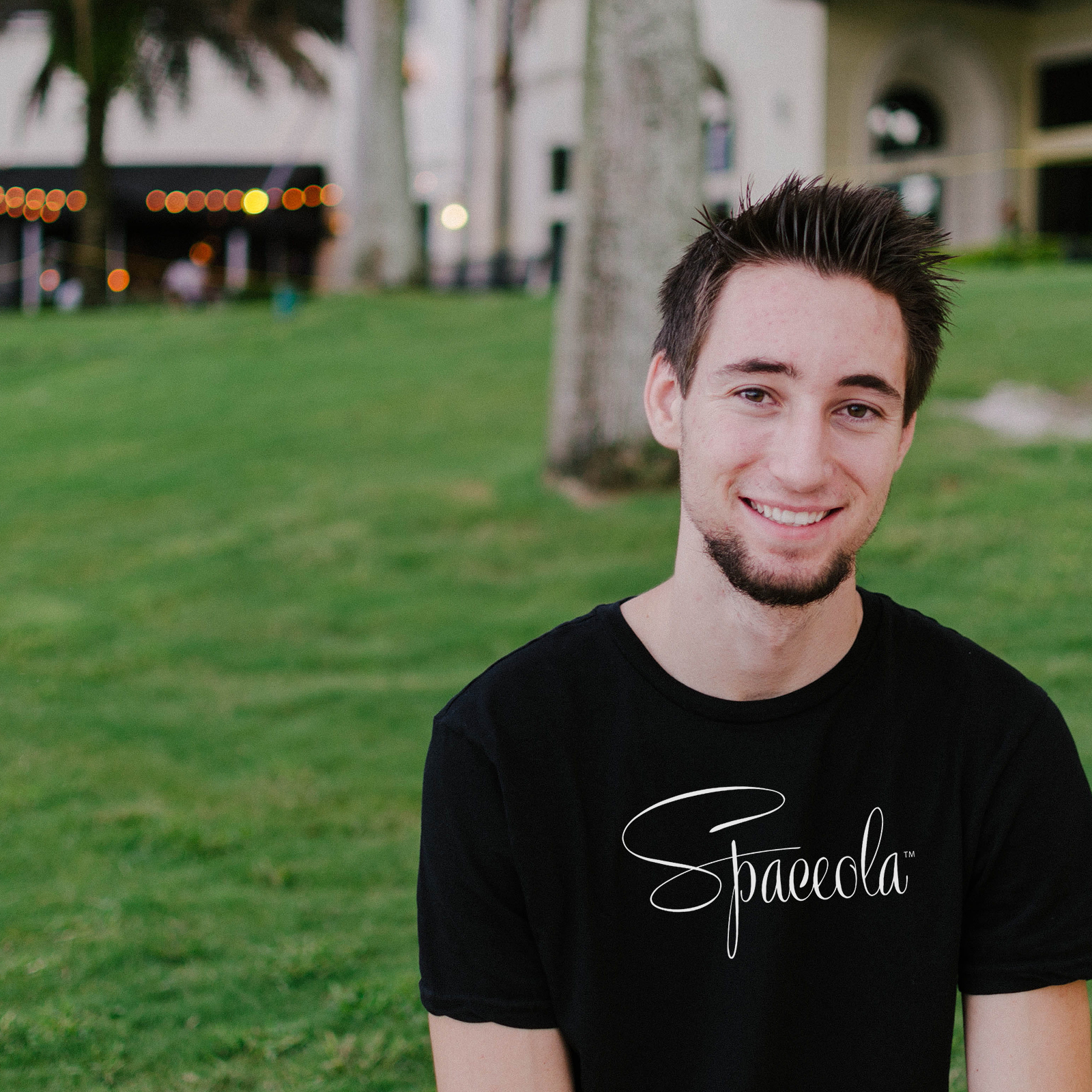 Attractive, high quality black T with Spaceola logo
