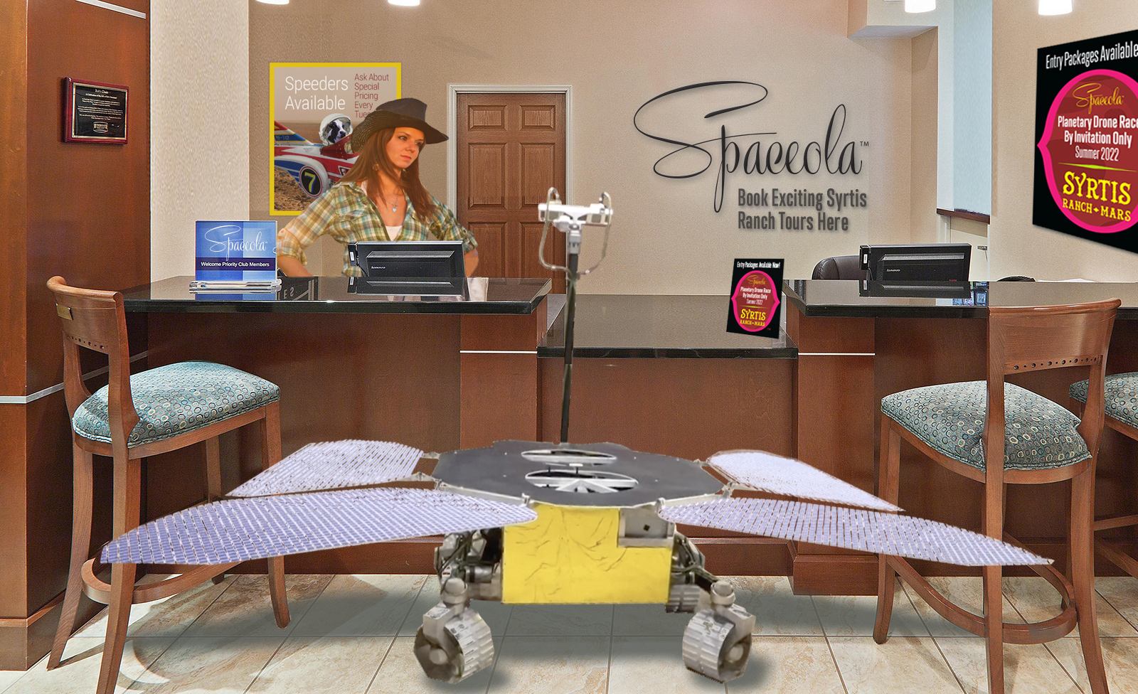 The China lander talks to the Sytris Ranch concierge about a tour of Mars. 