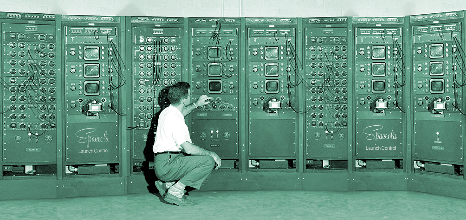 What's old is new again. A volunteer technician checks dials and gauges in the Spacola Research Center on Merritt Island, FL 