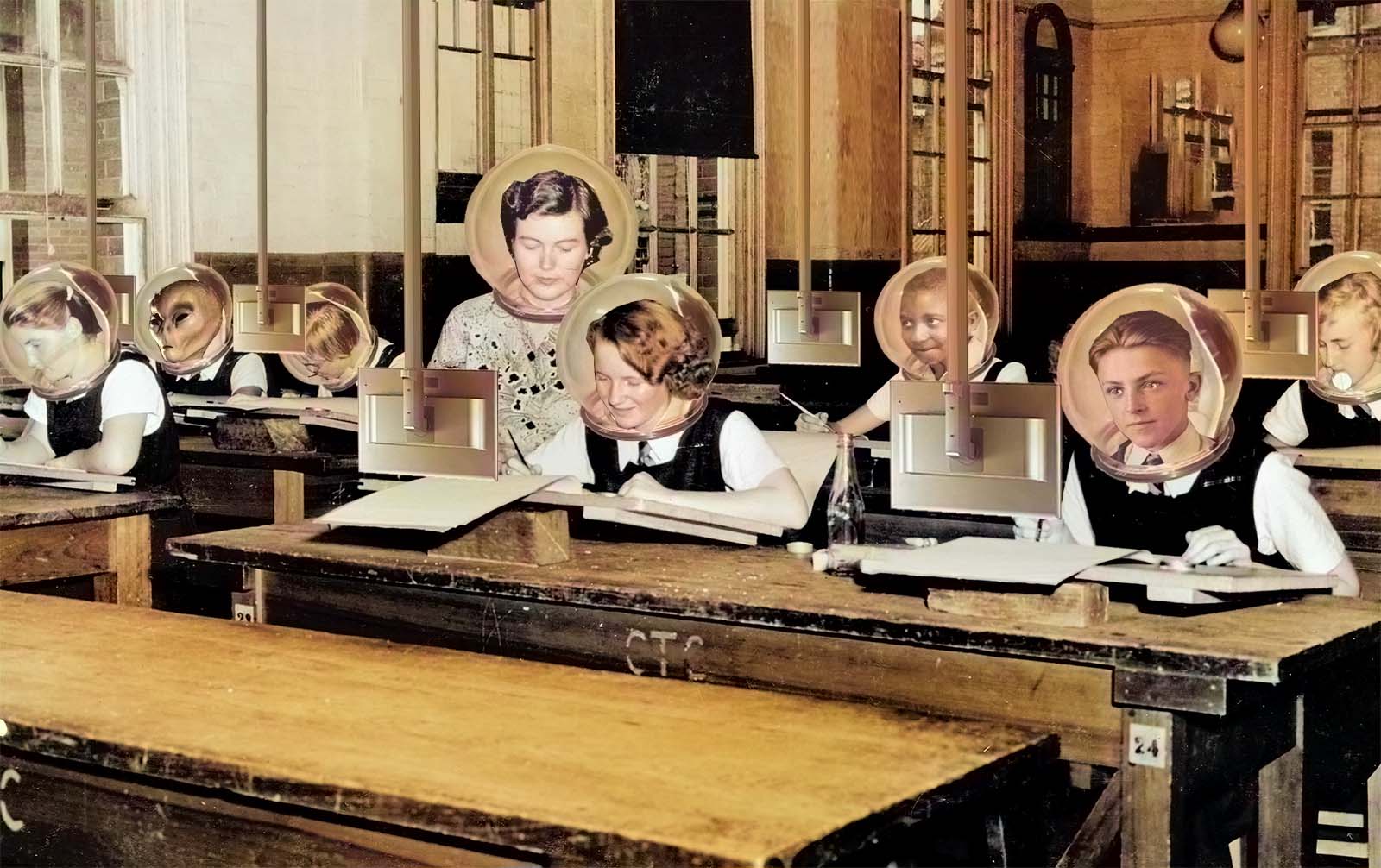 Holographic classroom representing a European classroom in 1905